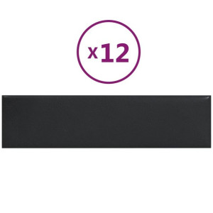 Panele ścienne, 12 szt., czarne 60x15 cm sztuczna skóra 1,08 m²