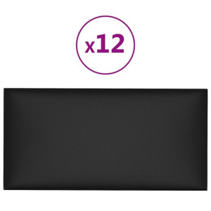 Panele ścienne, 12 szt., czarne, 60x30 cm, sztuczna skóra