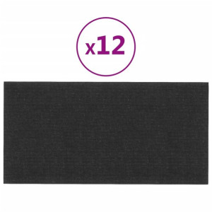 Panele ścienne, 12 szt., czarne, 60x30 cm, tkanina, 2,16 m²