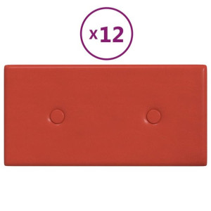 Panele ścienne, 12 szt., czerwone, 30x15 cm, sztuczna skóra