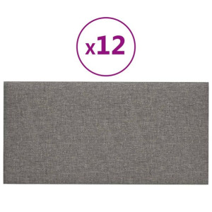 Panele ścienne, 12 szt., jasnoszare, 30x15 cm, tkanina, 0,54 m²