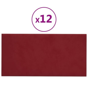 Panele ścienne, 12 szt., kolor wina, 30x15 cm, aksamitne