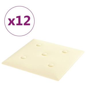 Panele ścienne, 12 szt., kremowe, 30x30 cm, sztuczna skóra
