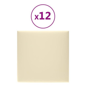 Panele ścienne, 12 szt., kremowe, 30x30 cm, sztuczna skóra