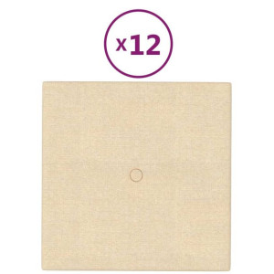 Panele ścienne, 12 szt., kremowe, 30x30 cm, tkanina, 1,08 m²