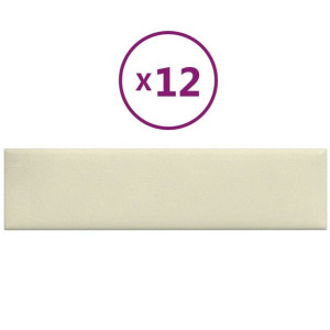 Panele ścienne, 12 szt., kremowe, 60x15 cm, sztuczna skóra