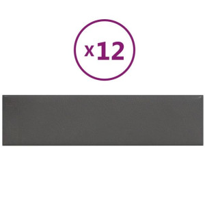 Panele ścienne, 12 szt., szare, 60x15 cm, sztuczna skóra