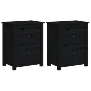 Szafki nocne, 2 szt, czarne, 50x35x61,5 cm, lite drewno sosnowe