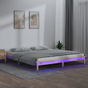 Rama łóżka z LED, 180x200 cm, Super King, lite drewno