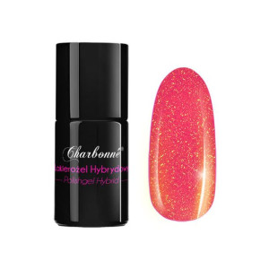 Lakier Hybrydowy CHARBONNE 7ml kolor 099 neonowy koral z kolorowym brokatem