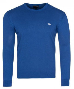 Emporio Armani sweter męski gładki crew-neck niebieski L