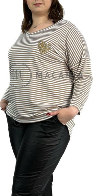 Bluzka Damska Longsleeve W Biało-beżowe Paski