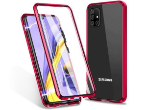 Etui magnetyczne szklane Dr.Fit dwustronne do Galaxy A71 Czerwone