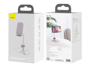 Stojak teleskopowy z ładowarką Qi 2w1 Baseus na telefon/ tablet Srebrny