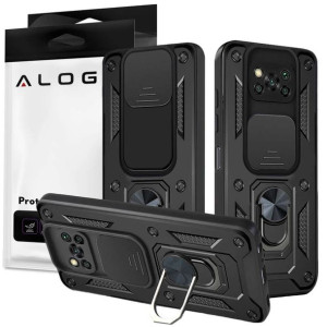 Etui z osłoną aparatu Alogy Camshield Stand Ring do Poco X3 Pro / NFC czarn