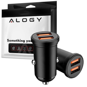 Mini Ładowarka samochodowa Alogy do auta 2x USB 48W QuickCharge 3.0 Czarna