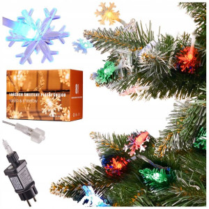 Lampki LED łańcuch świetlny płatki śniegu multi