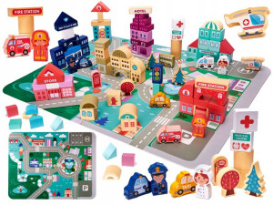 Klocki drewniane miasto puzzle edukacyjne zestaw