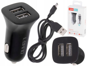 L-BRNO Ładowarka Samochodowa Dual USB MICRO Czarna