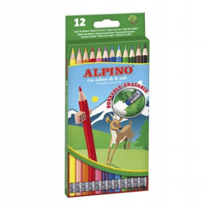 ALPINO Kredki Ołówkowe z Gumką 12 Kolorów Zestaw