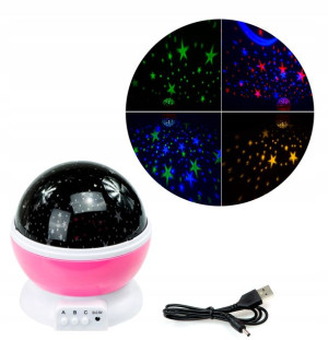 Lampka Nocna Projektor Gwiazd Led 2w1 Usb Obrotowa