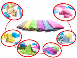 Piasek Kinetyczny 2kg + 16 Foremek + Piaskownica