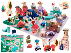 Klocki drewniane puzzle miasto mata montessori XXL