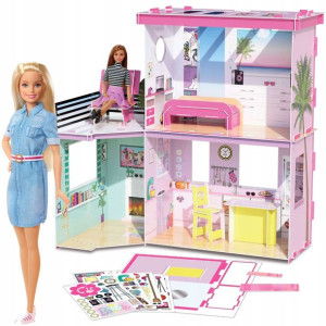 Maker Kitz Zestaw Kreatywny Barbie Dom Marzeń i Lalka Barbie w dżinsowej su