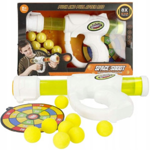 Space Shoot Pistolet na piłki + 8 piankowych kulek, tarcza