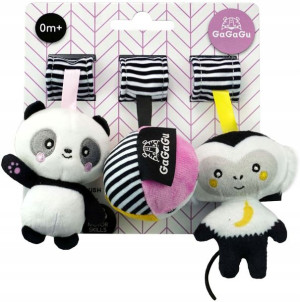 Gagagu Zawieszki pluszowe panda, małpka, piłka z rzepem 0m+