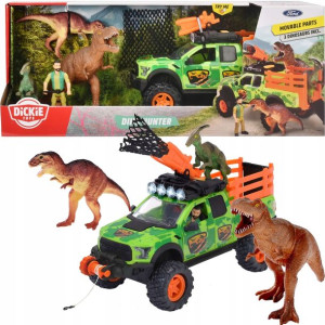 Zestaw Samochód Ford Raptor z dźwiękiem + figurka myśliwy i 3 figurki dinoz