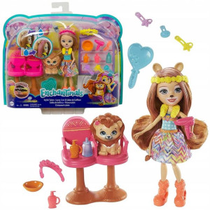 Zestaw Enchantimals lalka Lacey Lion salon fryzur + akcesoria