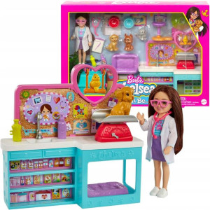 Barbie Chelsea zestaw z lalką zestaw Weterynarz + akcesoria