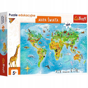 Puzzle edukacyjne Mapa świata dla dzieci 104 elementy