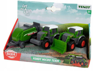 Zestaw 3 mini pojazdów naczepa, traktor, koparka
