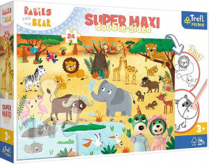 Dwustronne Puzzle 24 elementy Super Maxi Bobaski na safari 3w1