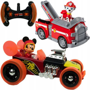 Zdalnie sterowane auto Mickey Super Charged Hot Rod i Wóz strażacki Mashall