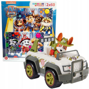 Psi Patrol Tracker Jeep Pojazd z figurką Jungle + Puzzle 2x60 elementów Psi
