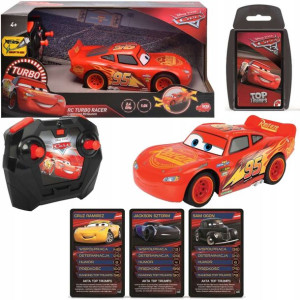 ZESTAW Cars Auta Zdalnie sterowane auto RC Lightning McQueen i Gra karciana