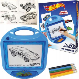 Hot Wheels Tablica podświetlana do odrysowywania + szablony i kredki