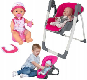 Lalka Bobas Sika Pije New Born Baby + Krzesełko Do Karmienia