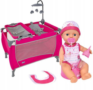 Lalka bobas siusiająca New Born Baby 30 cm + Łóżeczko