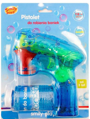 Niebieski pistolet do baniek mydlanych z efektami świetlnymi + płyn