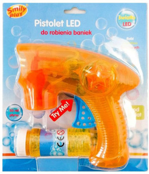 Pomarańczowy pistolet do baniek mydlanych z płynem światełka LED