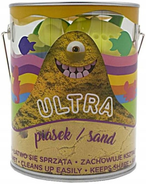 Żółty Ultra piasek w puszce 900g i foremki