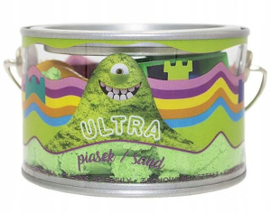 Zielony Ultra piasek w puszce 200g i foremki z serii zamek