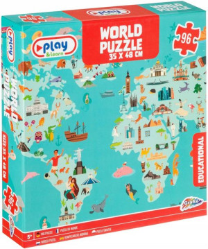 Grafix Puzzle edukacyjne mapa świata sławne budynki zwierzątka 96 el.