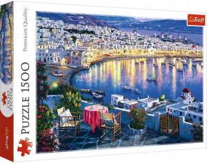 Puzzle Mykonos o zachodzie słońca, 1500 elementów, Trefl 26144