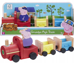 Świnka Peppa Drewniany pociąg z figurką dziadka