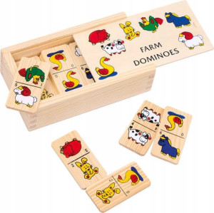 Small Foot Drewniane gra domino w skrzynce - farma wieś zwierzęta